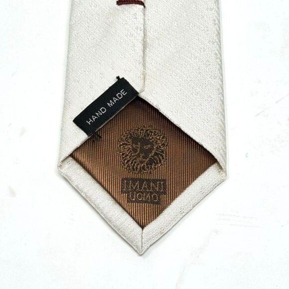Imani‎ Uomo Men's 100% Silk Touch Necktie With Hankey Skinny Ivory NWT $79.00